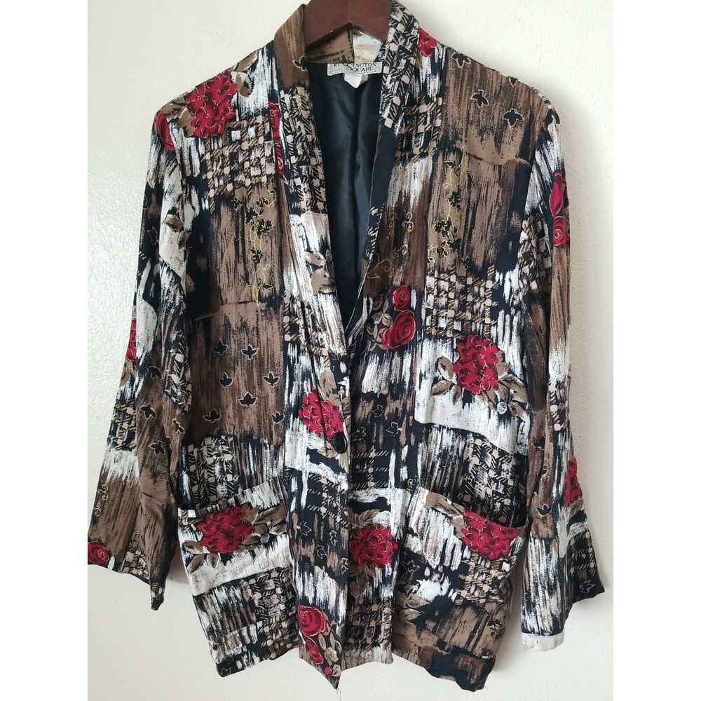 KENSINGTON SQUARE PETITE Multicolor Print Vintage 1 Button Blazer Size PS